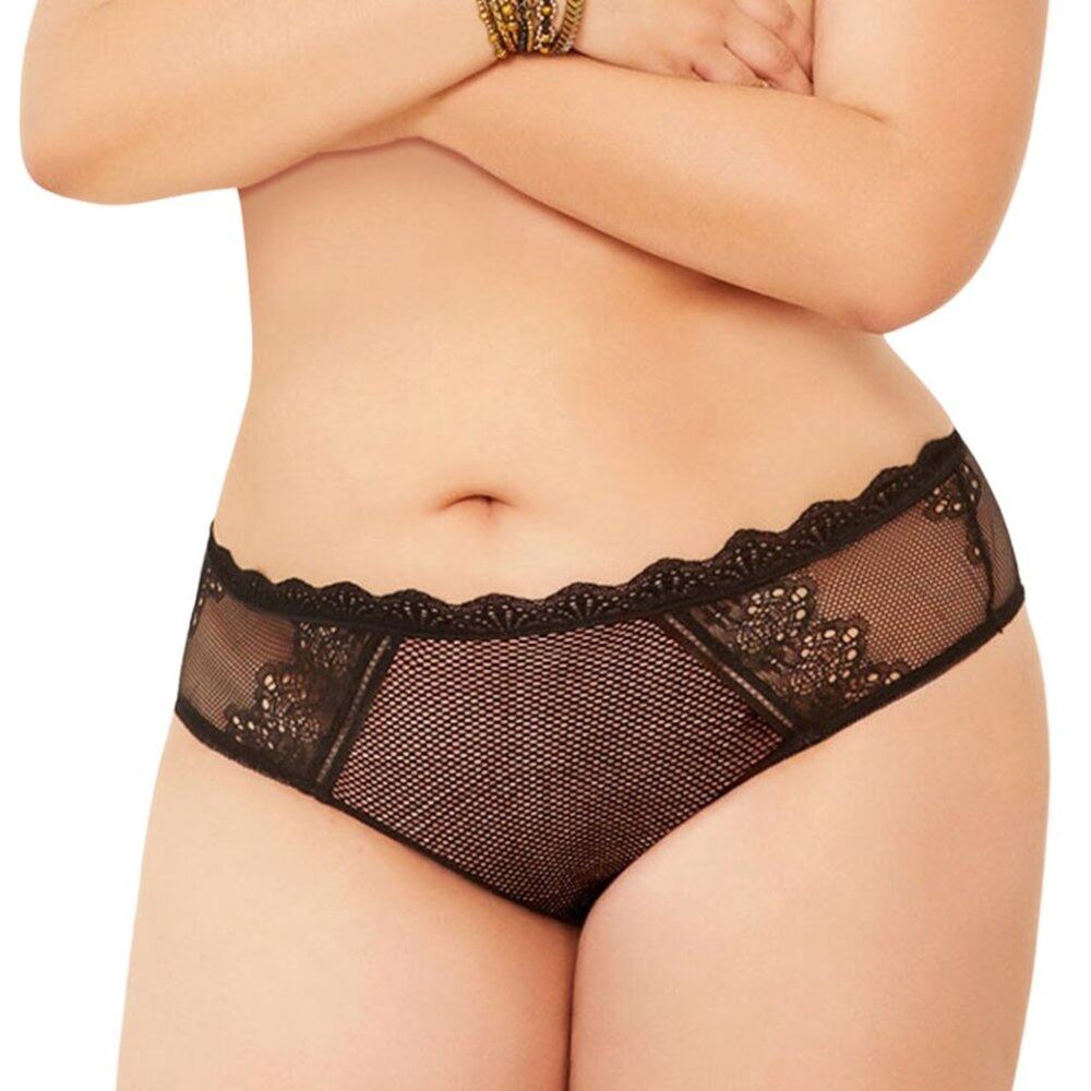 Yandy Seven 'Til Midnight Plus Size Lace And Net Open Back Panty NWT Siz…